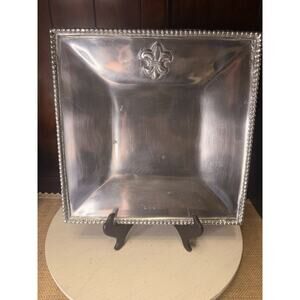 Mariposa Fleur de Los Lis Platter Plate Tray Pewter 11x11 Vintage MCM